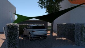 Carport-zeil-op-maat-hypar-doek-met-palen Carport-driehoek-doek-overkapping-voor-de-oprit