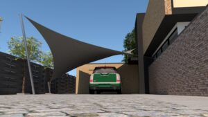Zeil-carport-oprit-overkappen-vergunningsvrij Zeildoek-carport-moderne-woning-verwijderbaar